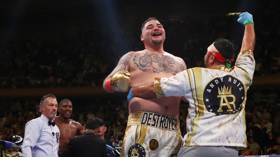 Andy Ruiz Jr. celebrates his seventh round TKO against Anthony Joshua after their IBF/WBA/WBO heavyweight title fight at Madison Square Garden on June 1, 2019 in New York City. (Credit: Al Bello/Getty Images)