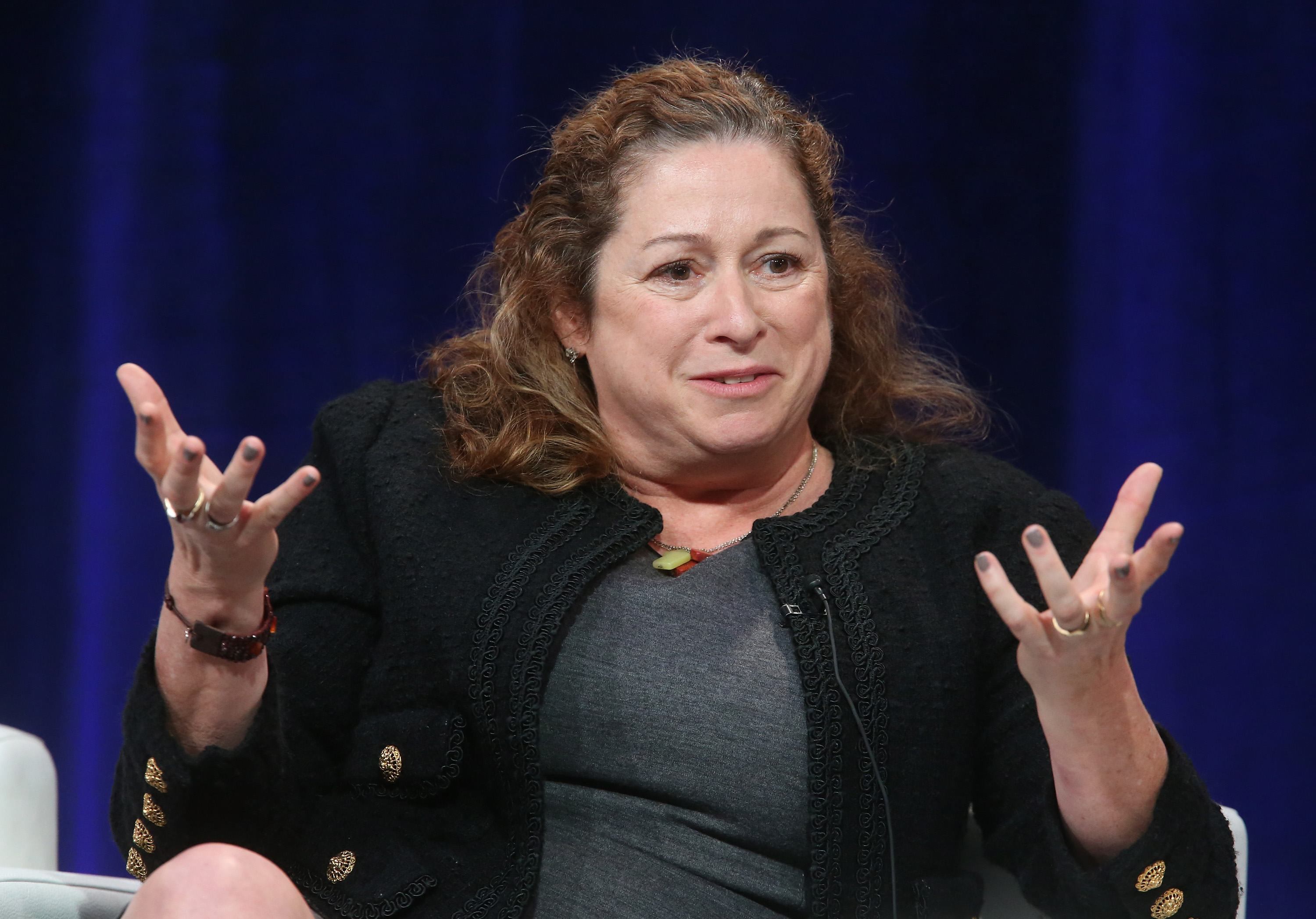 Abigail Disney speaks on stage during a PBS panel at the 2016 Television Critics Association Winter Press Tour at Langham Hotel on Jan. 18, 2016 in Pasadena. (Credit: Frederick M. Brown/Getty Images)