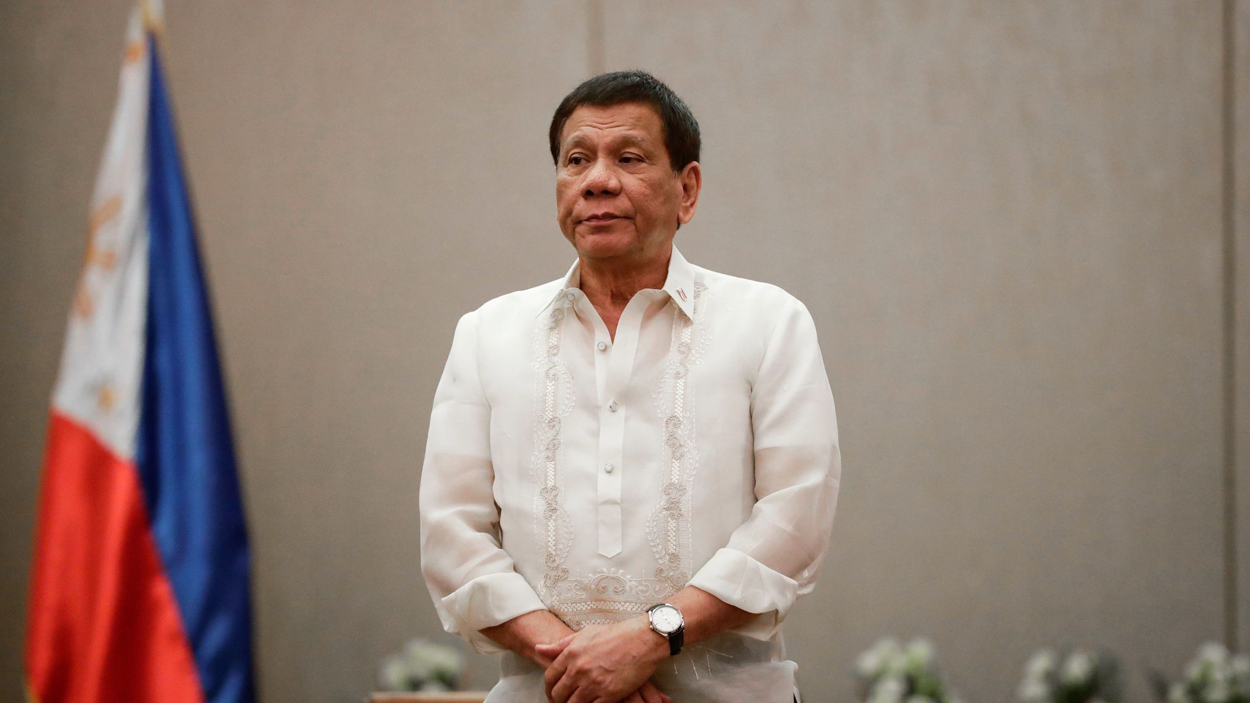 Philippines' President Rodrigo Duterte looks on during a courtesy call with Association of Southeast Asian Nations (ASEAN) Economic Ministers in Manila on September 6, 2017. (Credit: MARK R. CRISTINO/AFP/Getty Images)