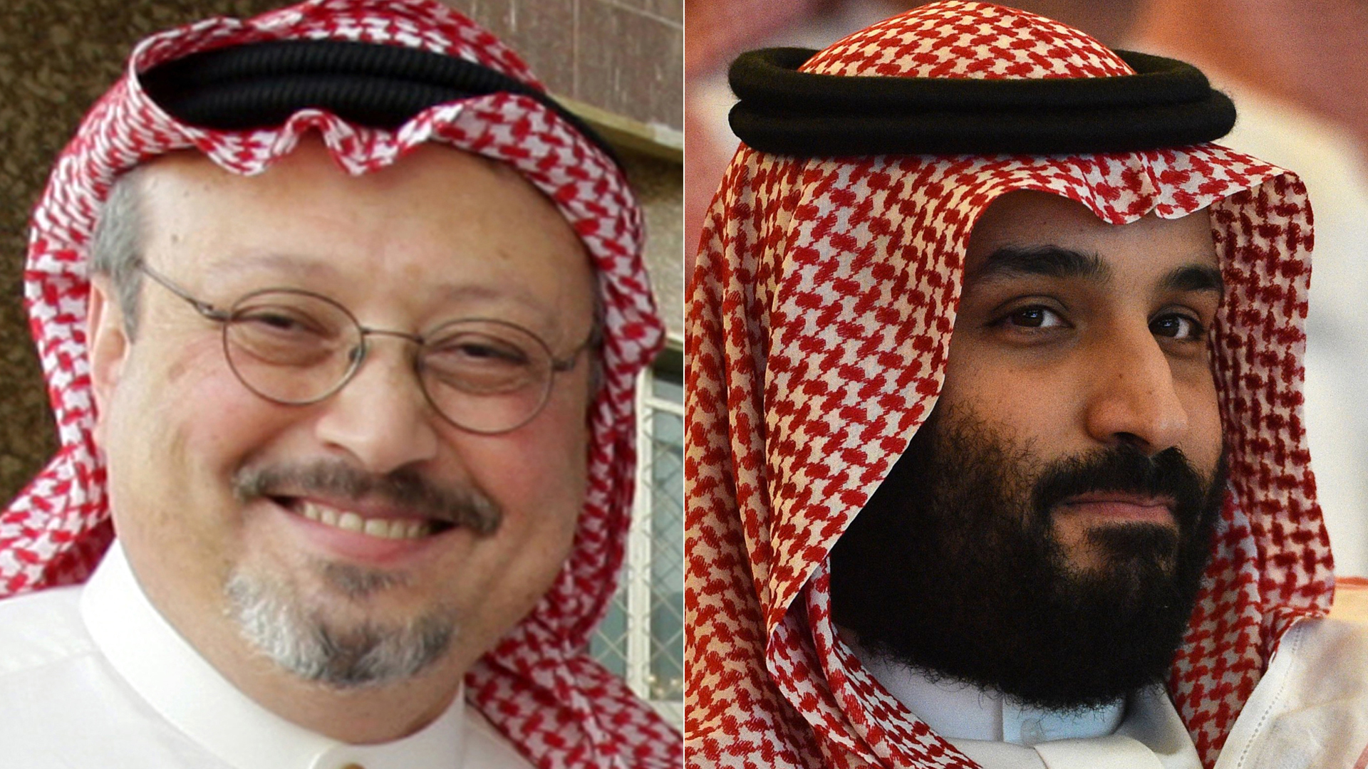 Prominent Saudi journalist Jamal Khashoggi appears in an undated file photo from Getty Images. On right, Saudi Crown Prince Mohammed bin Salman attends the Future Investment Initiative conference in Riyadh on Oct. 23, 2018. (Credit: FAYEZ NURELDINE/AFP/Getty Images)