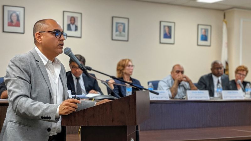 Saul Sarabia, chairman of Los Angeles County's Probation Reform and Implementation Team, discusses a new plan for improved oversight of the county's troubled probation department at the county Hall of Administration in Los Angeles, June 13, 2019. (Credit: Matt Stiles / Los Angeles Times)