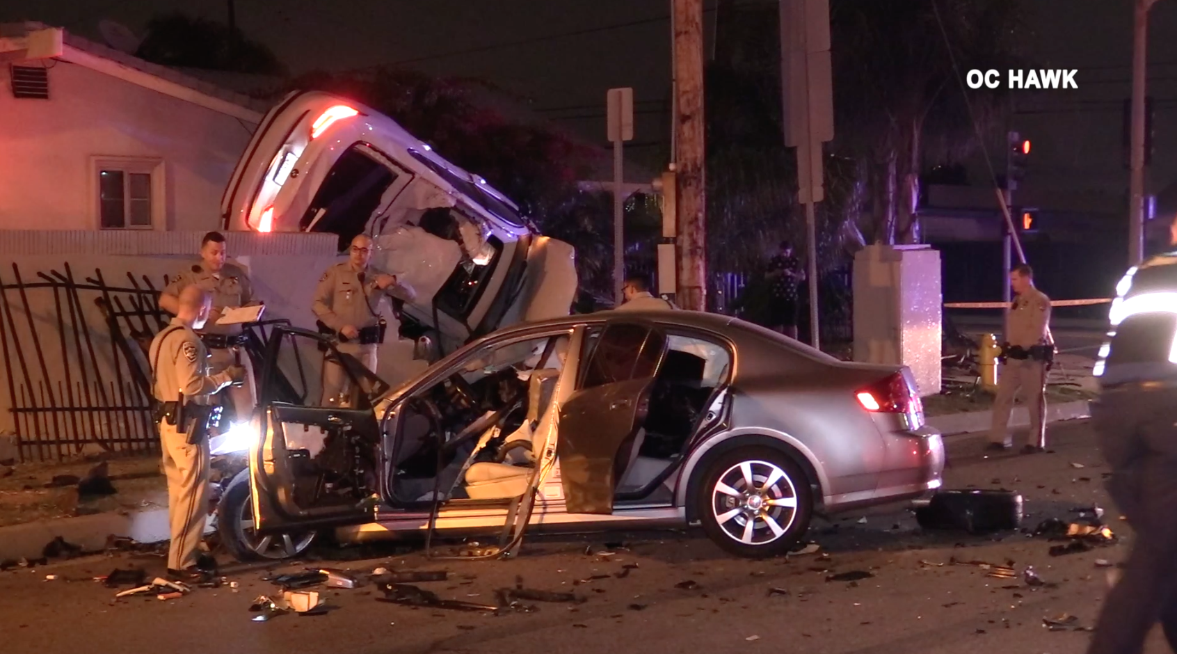 Officers assess the scene of a crash in West Puente Valley on June 15, 2019. (Credit: OC Hawk)