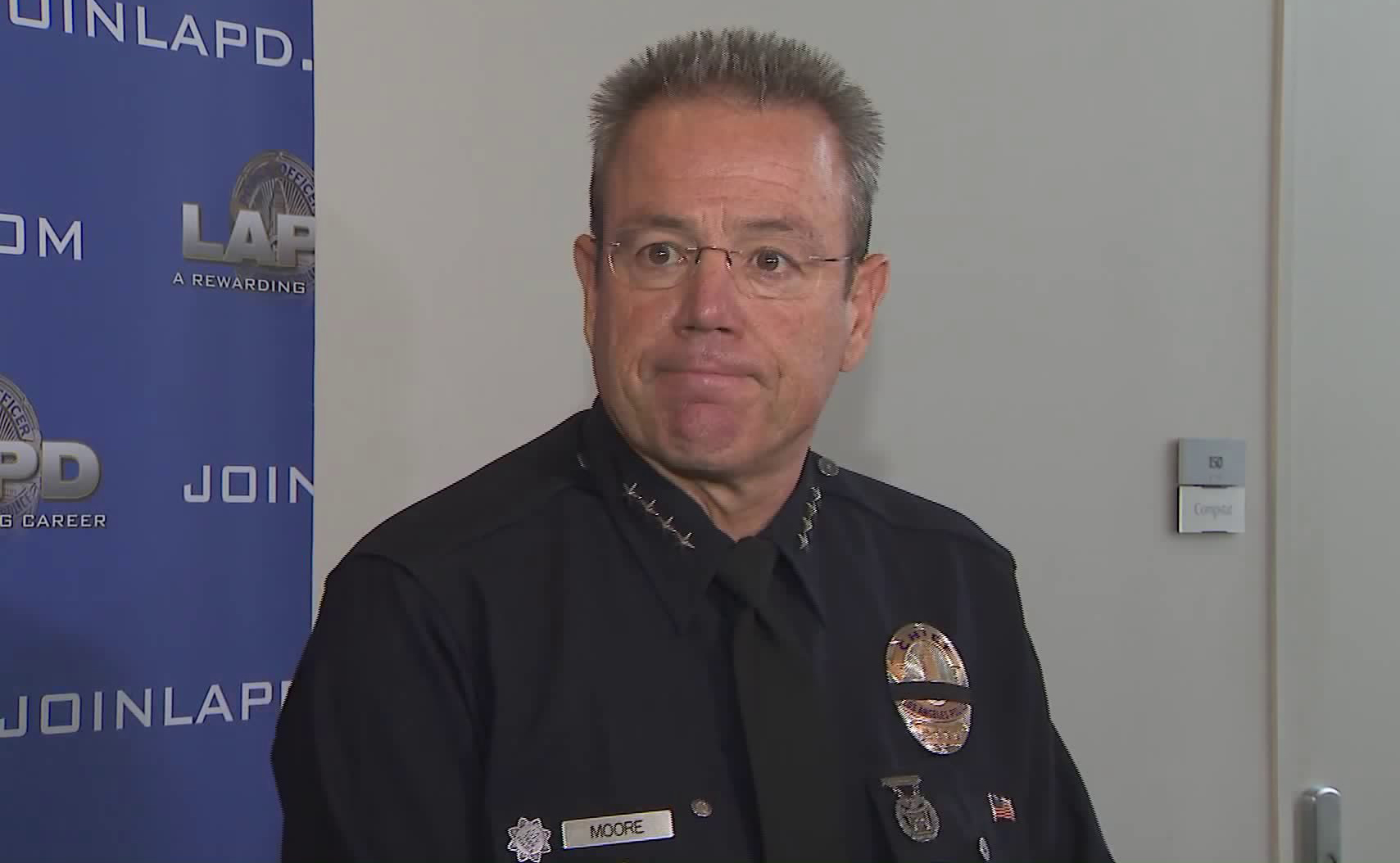 Los Angeles police Chief Michel Moore addresses the media on June 18, 2019. (Credit: KTLA)