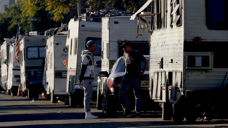 RVs are parked near Los Angeles International Airport in this undated photo. (Credit: Luis SInco / Los Angeles TImes)