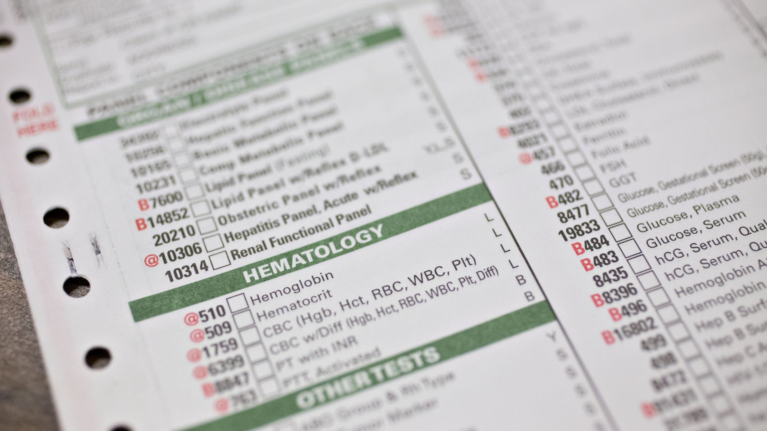 This undated file photo shows a clinical lab form. (Credit: Daniel Acker/Bloomberg/Getty Images.)