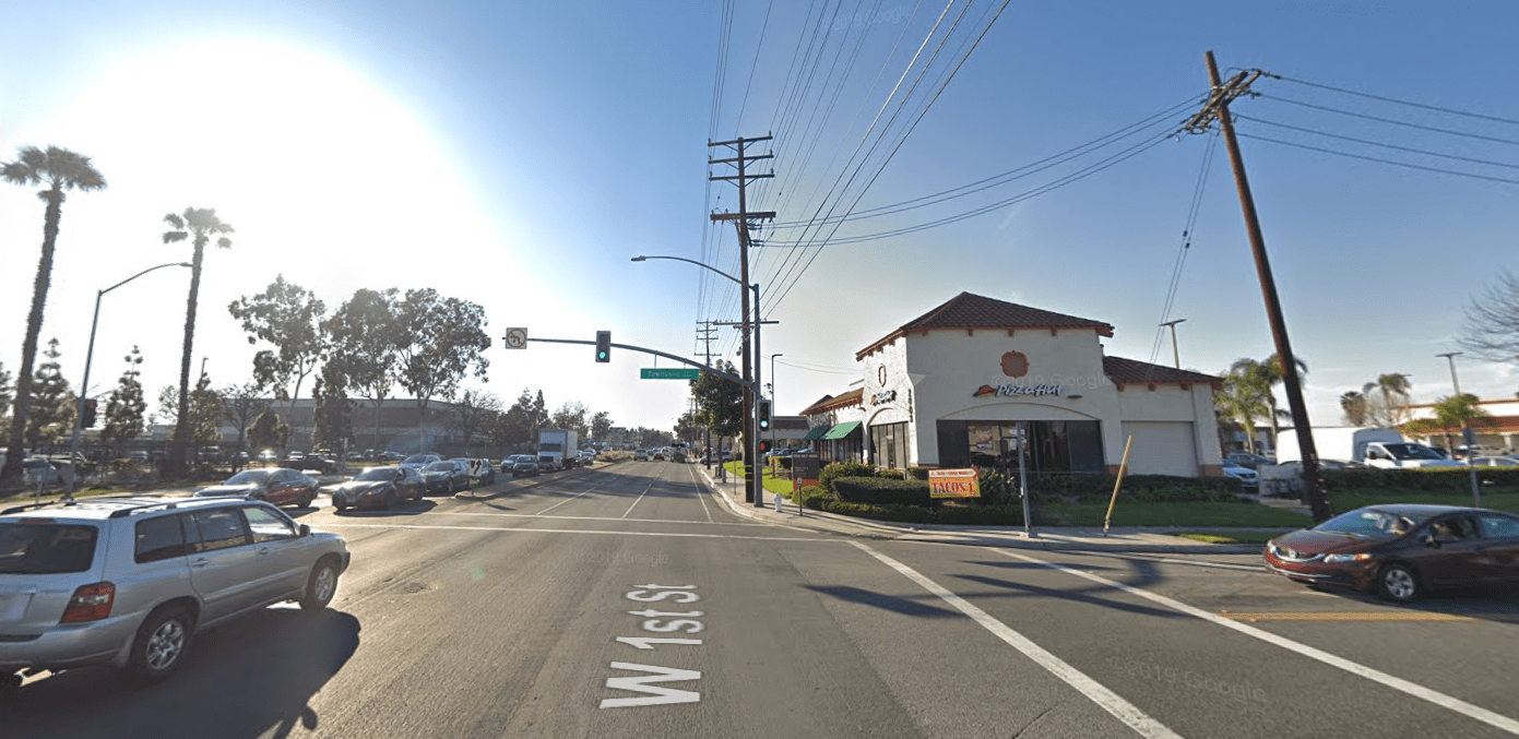 The intersection of 1st and Townsend streets in Santa Ana is seen in a Google Maps Street View image on June 29, 2019.