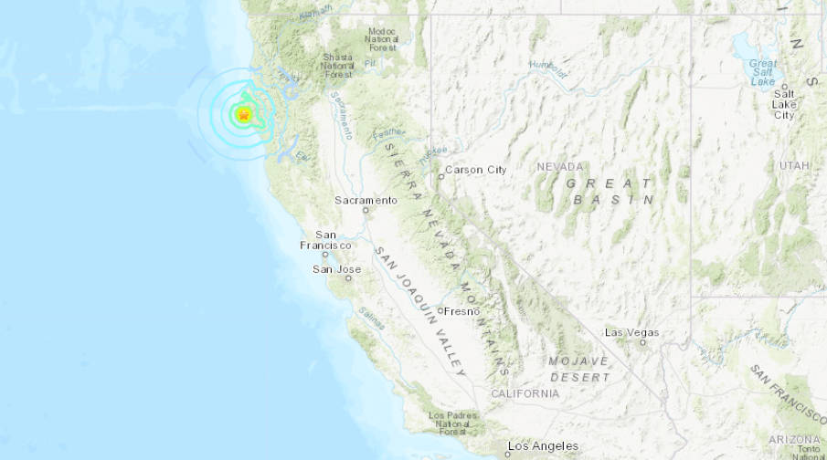 A U.S. Geological Survey map shows the location of a magnitude 5.5 earthquake that hit Northern California on June 22, 2019.