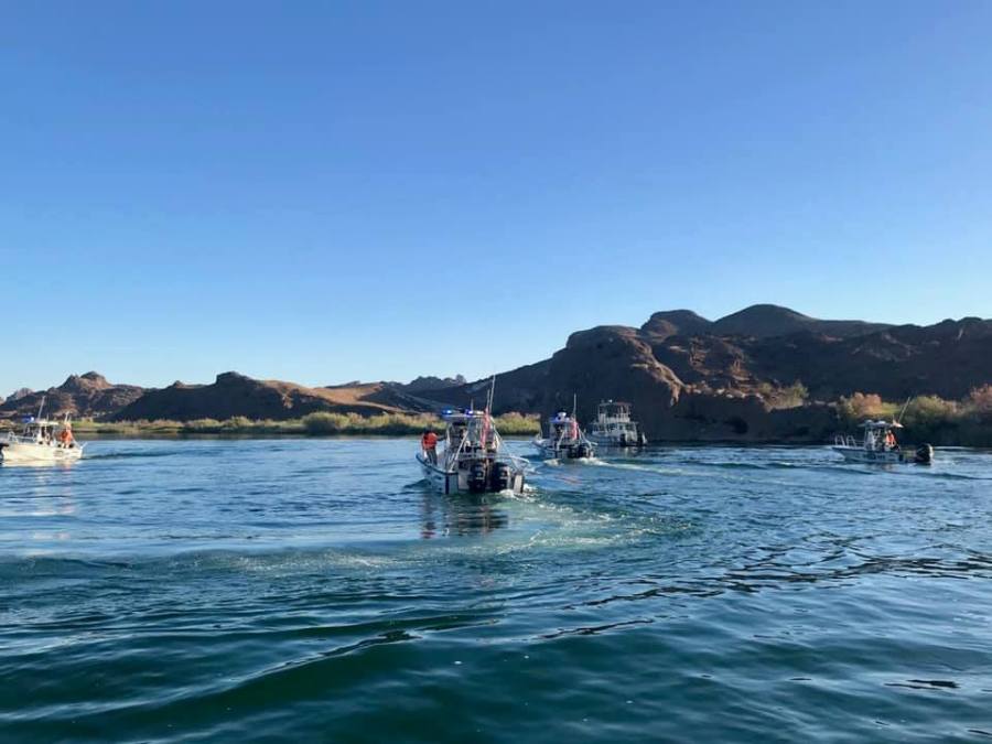 A rescue team searches for a 16-year-old boy in the area of Mohave Rock and the Sand Bar on the Colorado River on July 6, 2019. (Credit: Mohave County Sheriff's Office/Facebook)