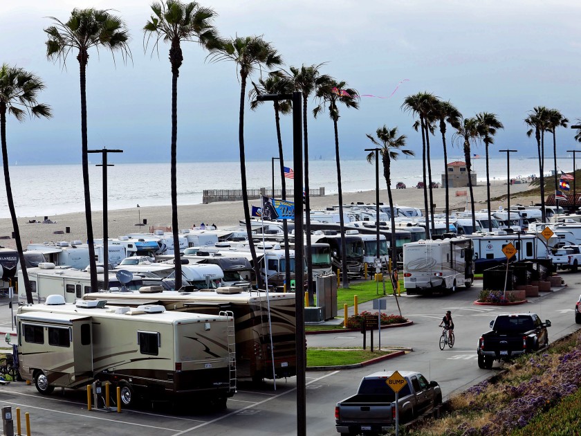 Camper trailers fill out the campground at Dockweiler State Beach in Playa del Rey in this undated photo. (Credit: Genaro Molina / Los Angeles Times)