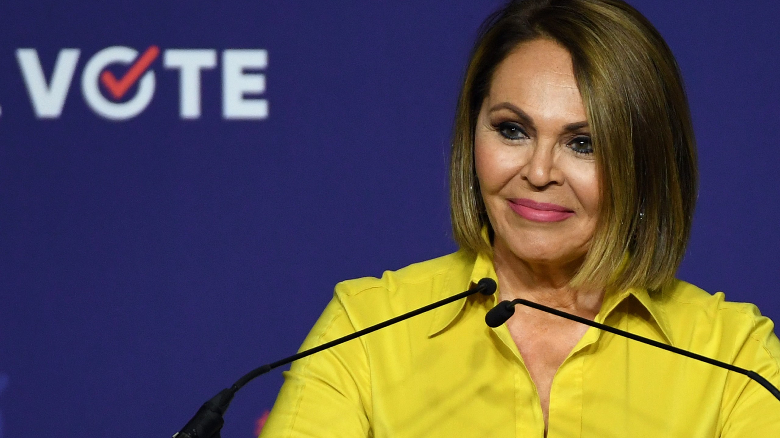 Journalist Maria Elena Salinas speaks during a rally for When We All Vote's National Week of Action featuring former first lady Michelle Obama at Chaparral High School on Sept. 23, 2018, in Las Vegas, Nevada. (Credit: Ethan Miller/Getty Images)