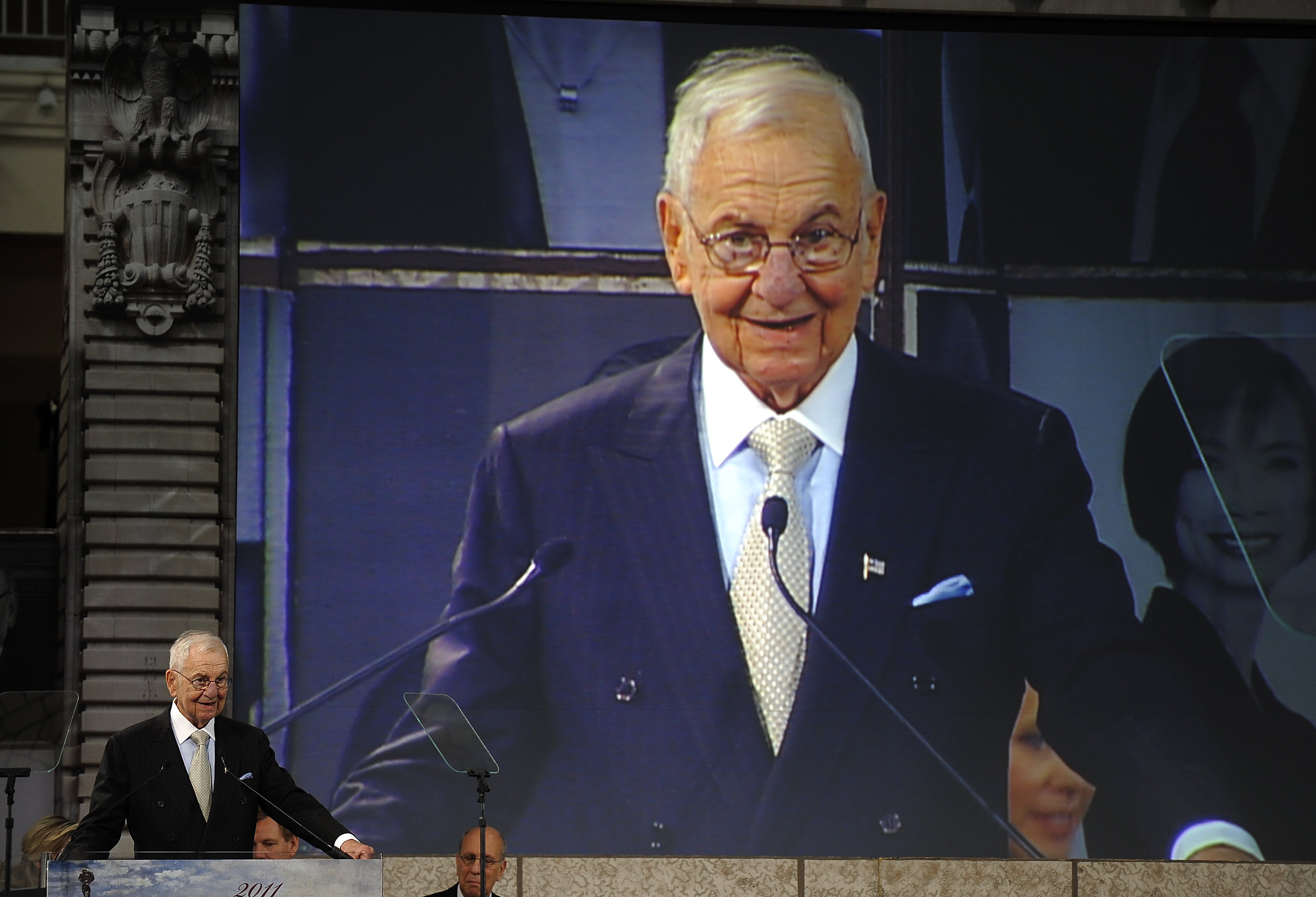 Business icon Lee Iacocca speaks after being honored at the Ellis Island Family Heritage Awards at the Ellis Island Immigration Museum in New York on April 13, 2011. (Credit: Timothy A. Clary / AFP / Getty Images)