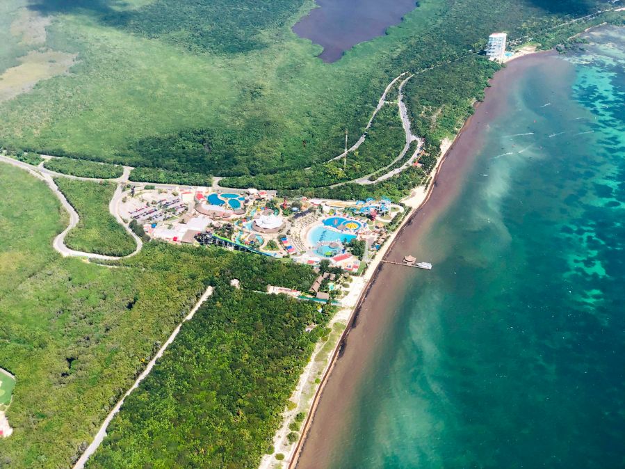 An aerial shot shows a view of a resort in Cancun, Mexico on Feb. 17, 2019 in this file photo. (Credit: DANIEL SLIM/AFP/Getty Images)