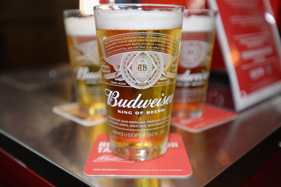 A beer is shown at the Budweiser 2019 NBA Draught Lottery Party on May 14, 2019, in New York City. (Credit: Andrew Toth/Getty Images for Budweiser)