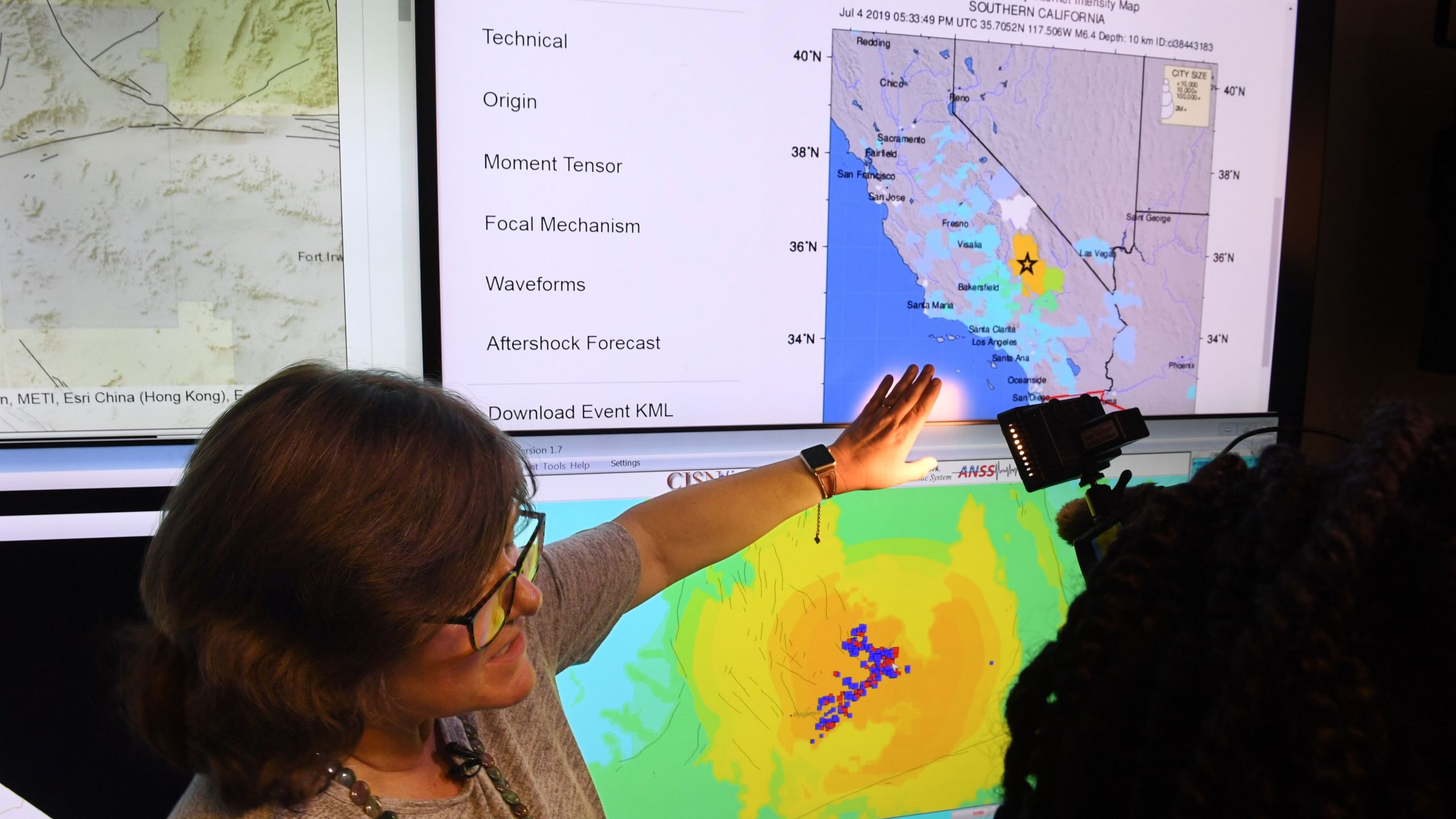 Seismologist Lucy Jones speaks during a media briefing at the Caltech Seismological Laboratory in Pasadena following the 6.4 magnitude Searles Valley earthquake near Ridgecrest on July 4, 2019. (Credit: Robyn Beck / AFP / Getty Images)