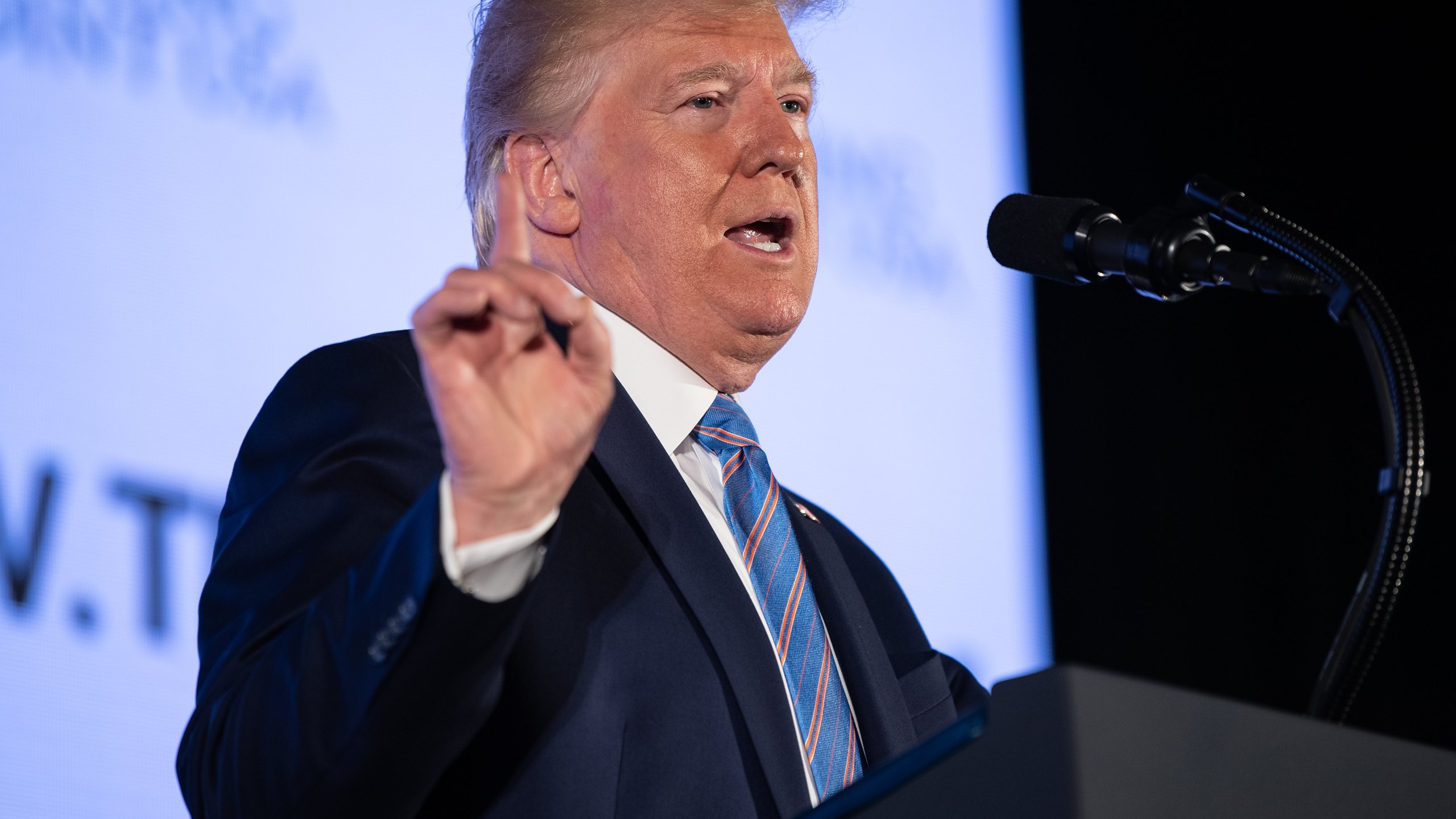 Donald Trump addresses the Turning Point USAs Teen Student Action Summit 2019 in Washington, D.C., on July 23, 2019. (Photo by Nicholas Kamm/AFP/Getty Images)