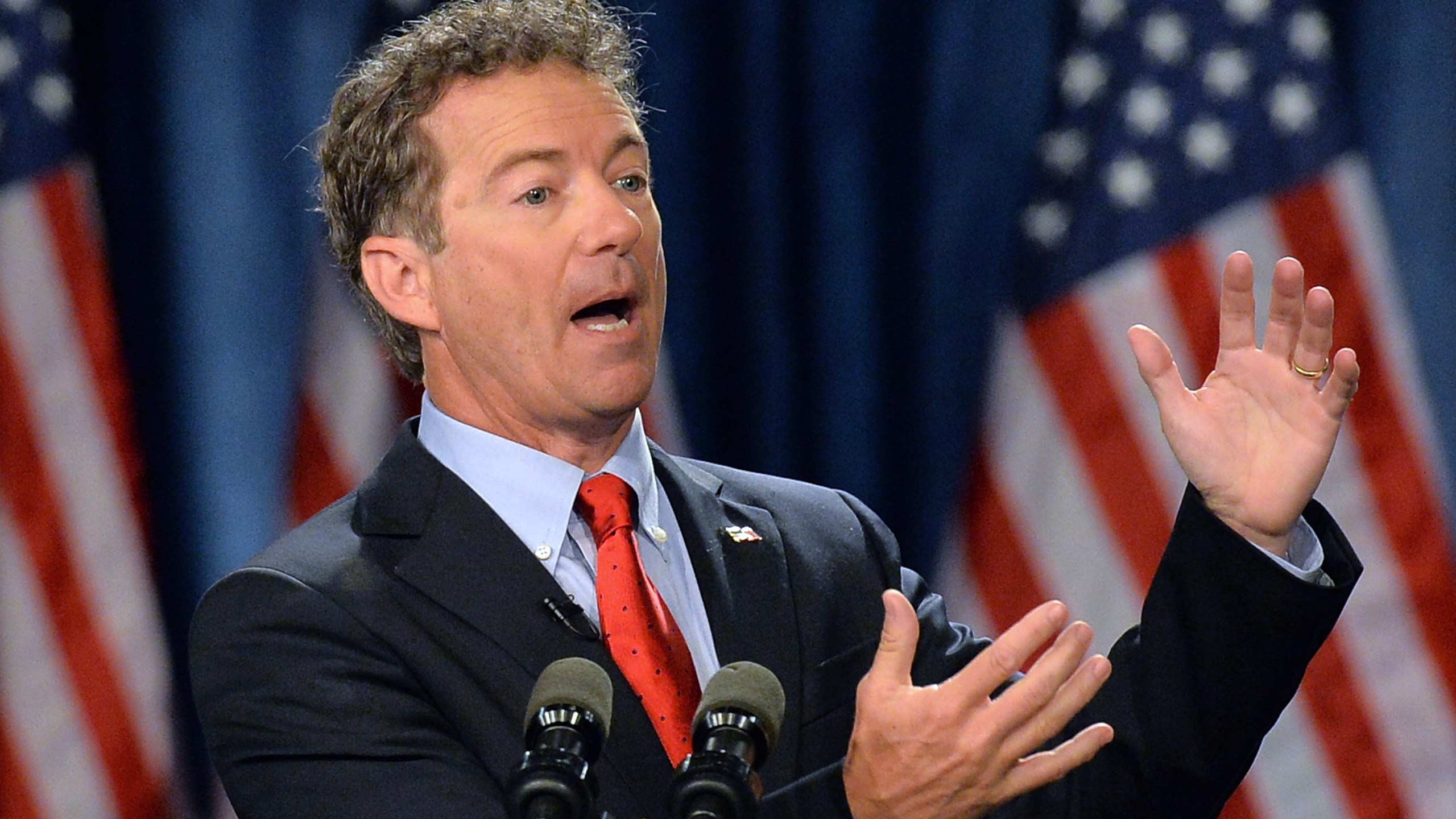 Senator Rand Paul speaks during the kickoff of the National Stand with Rand tour on April 7, 2015, in Louisville, Kentucky. (credit: Michael B. Thomas/AFP/Getty Images)