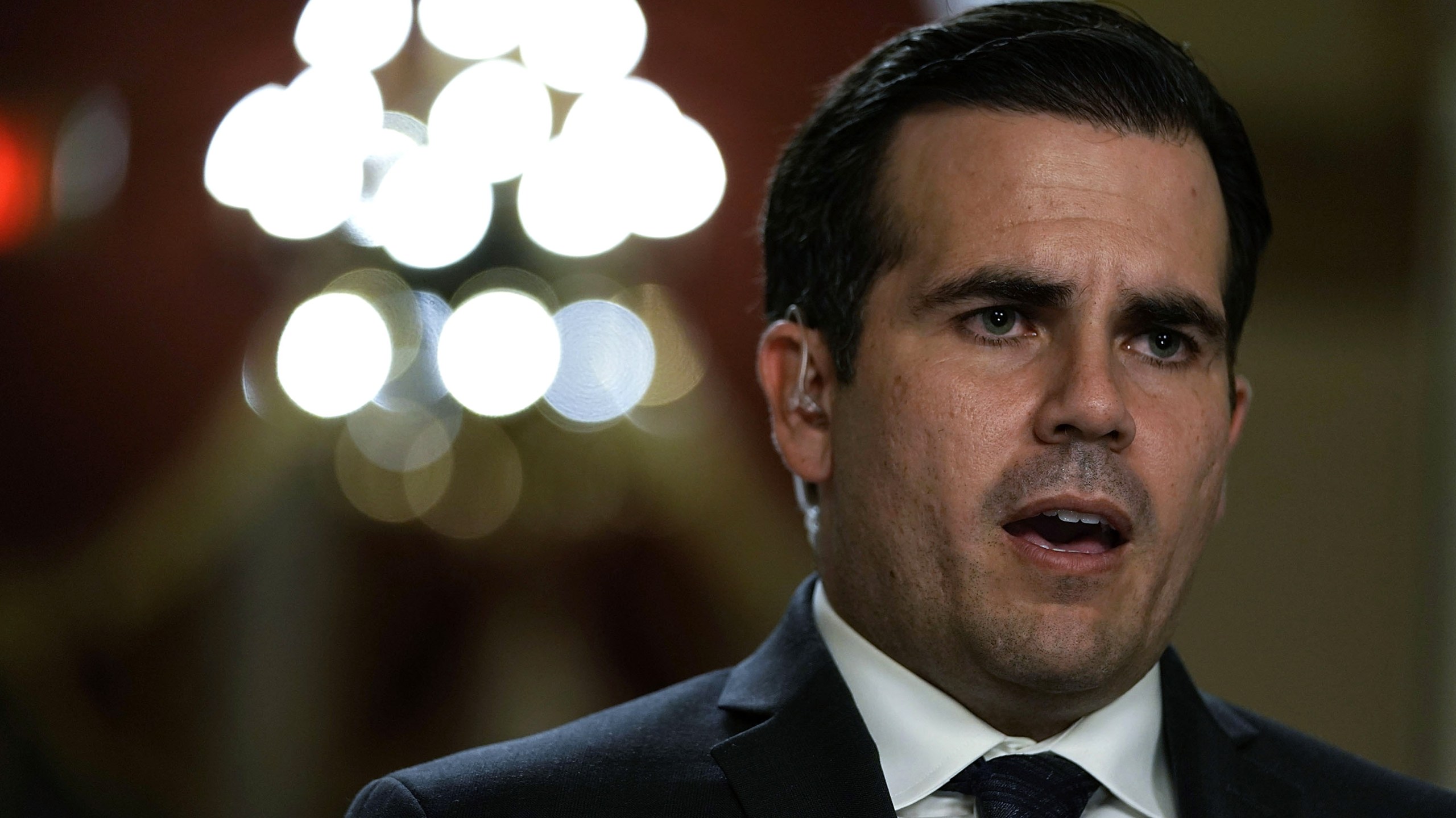 Puerto Rican Gov. Ricardo Rossello is interviewed by a TV channel after a House vote at the Capitol Dec. 21, 2017, in Washington, D.C. (Credit: Alex Wong/Getty Images)