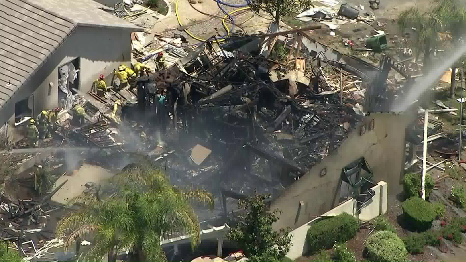 One person was killed and more than a dozen others hurt in an explosion that destroyed a home in Murrieta on July 15, 2019. (Credit: KTLA)