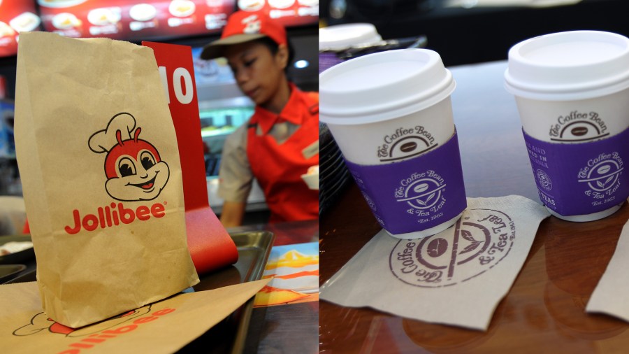 From left to right: Food from the Philippines' largest fast food chain, Jollibee, is pictured in Manila on Oct. 14, 2015. Hot beverages from on April 17, 2016 in West Hollywood. (Credit: Getty Images)