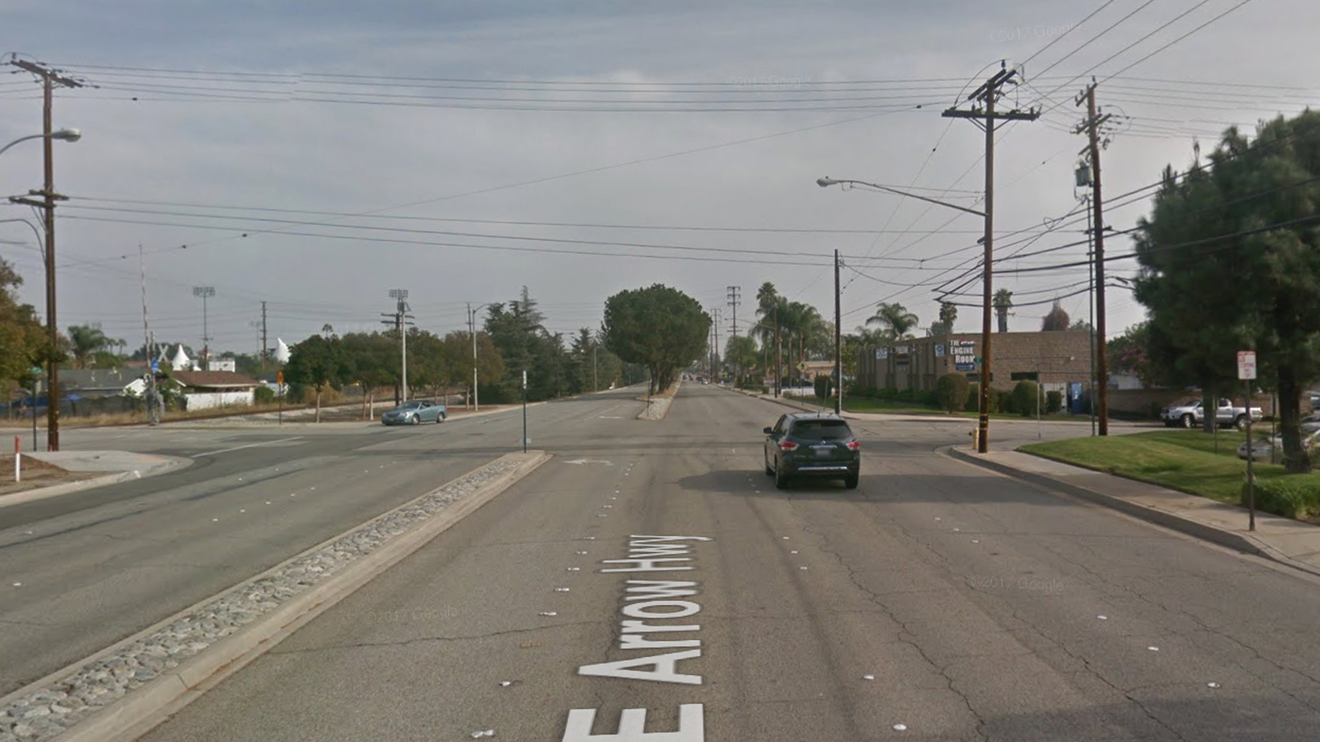 The intersection of Arrow Highway and A Street in La Verne, as pictured in a Google Street View image in November of 2016.