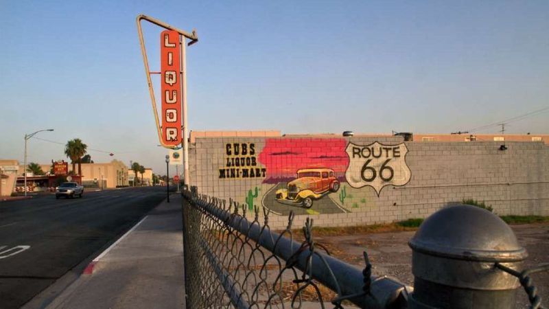 A 2011 photo shows a mural on the side of Cub's Liquor located on West Broadway between C Street and D Street in Needles, California. (Credit: Irfan Khan / Los Angeles Times)