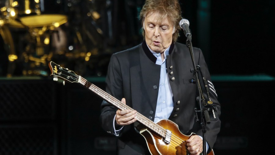 Sir Paul McCartney performs in concert during his One on One tour at Hollywood Casino Amphitheatre on July 26, 2017 in Tinley Park, Illinois. (Credit: KAMIL KRZACZYNSKI/AFP/Getty Images)