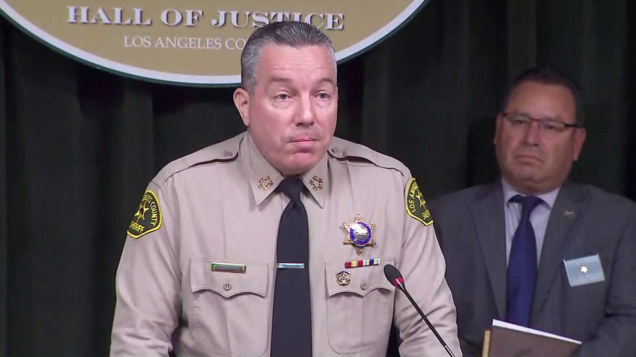 Los Angeles County Sheriff Alex Villanueva speaks at a press conference at the Hall of Justice in downtown L.A. on July 9, 2019. (Credit: KTLA)