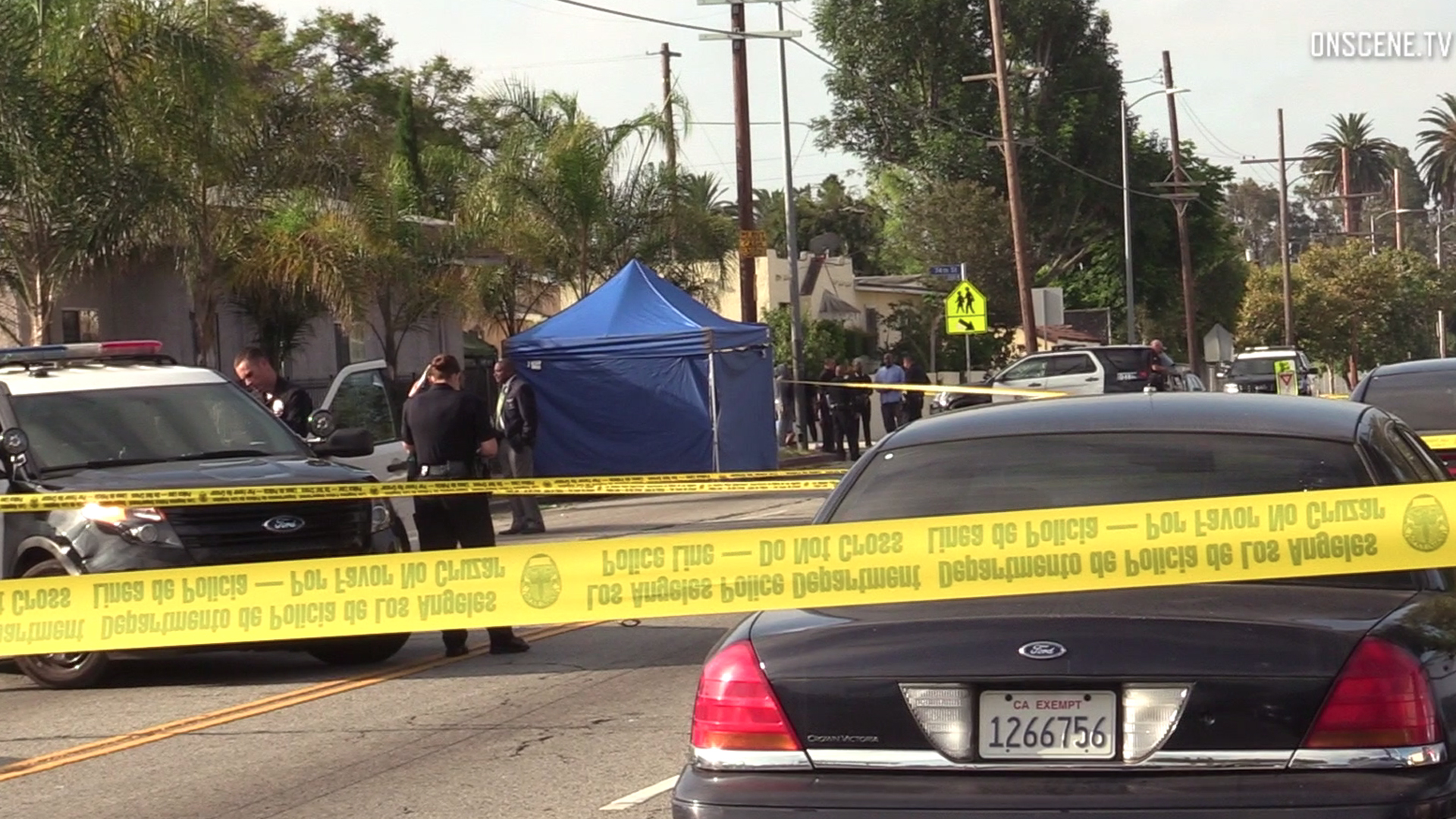 Law enforcement officials investigate the scene where a man was fatally shot during a suspected robbery in South L.A. on July 21, 2019. (Credit: Onscene.TV)