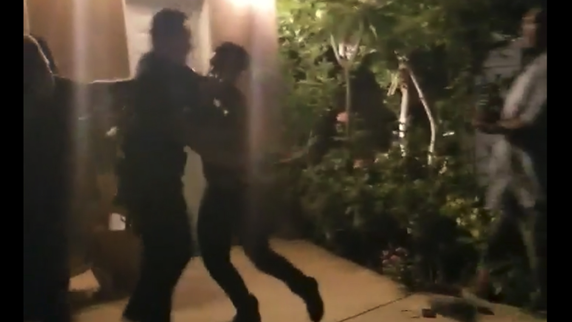 A man is seen physically fighting officers outside a home in San Fernando, July 28, 2019. (Credit: Onscene.TV)