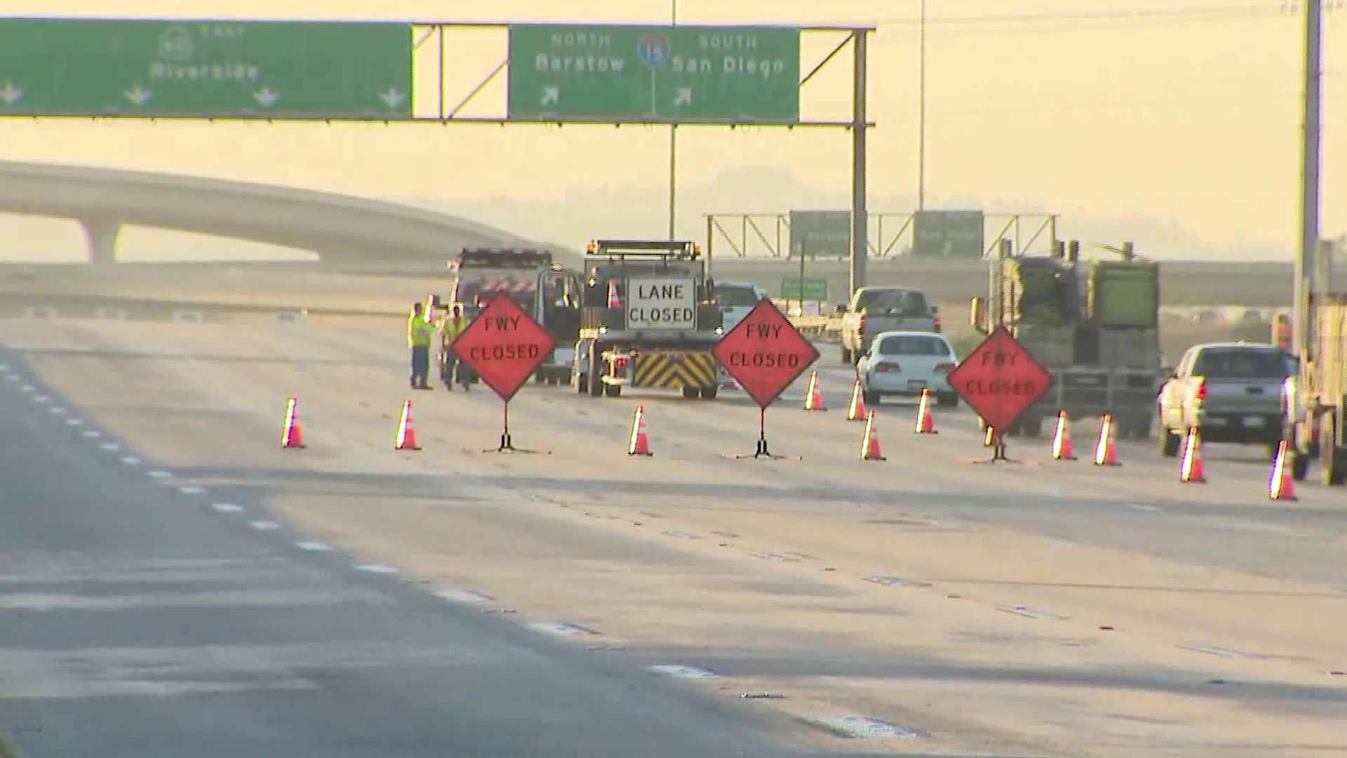 The eastbound 60 Freeway was closed for the first of eight weekends on July 27, 2019. (Credit: KTLA)