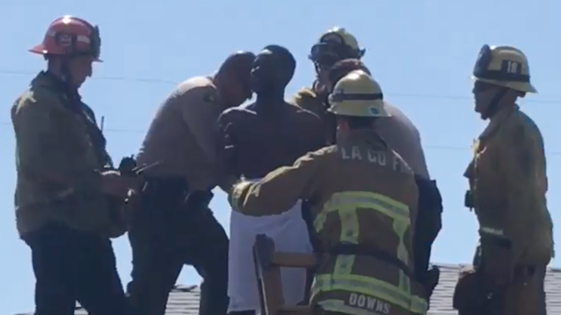 A nude burglary suspect was found hiding in the chimney of a Ladera Heights home on Aug. 11, 2019. (Credit: Ace Antonio Hall)