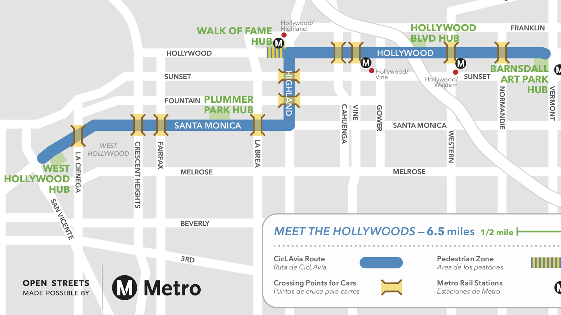 Ciclavia released this street closures map for the "Meet the Hollywoods" event on Aug. 18, 2019.