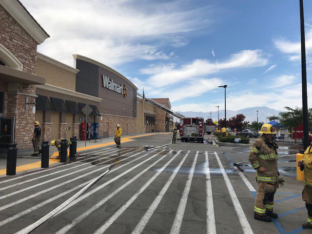 The Walmart in Indio is seen after being damaged in a fire blamed on faulty solar panels on May 29, 2018, in an image released by Cal Fire Riverside.