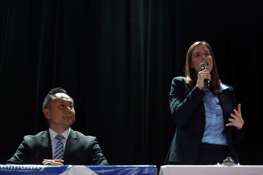 City Council candidates John Lee, left, and Loraine Lundquist appear in this undated photo. (Credit: Dania Maxwell / Los Angeles Times)