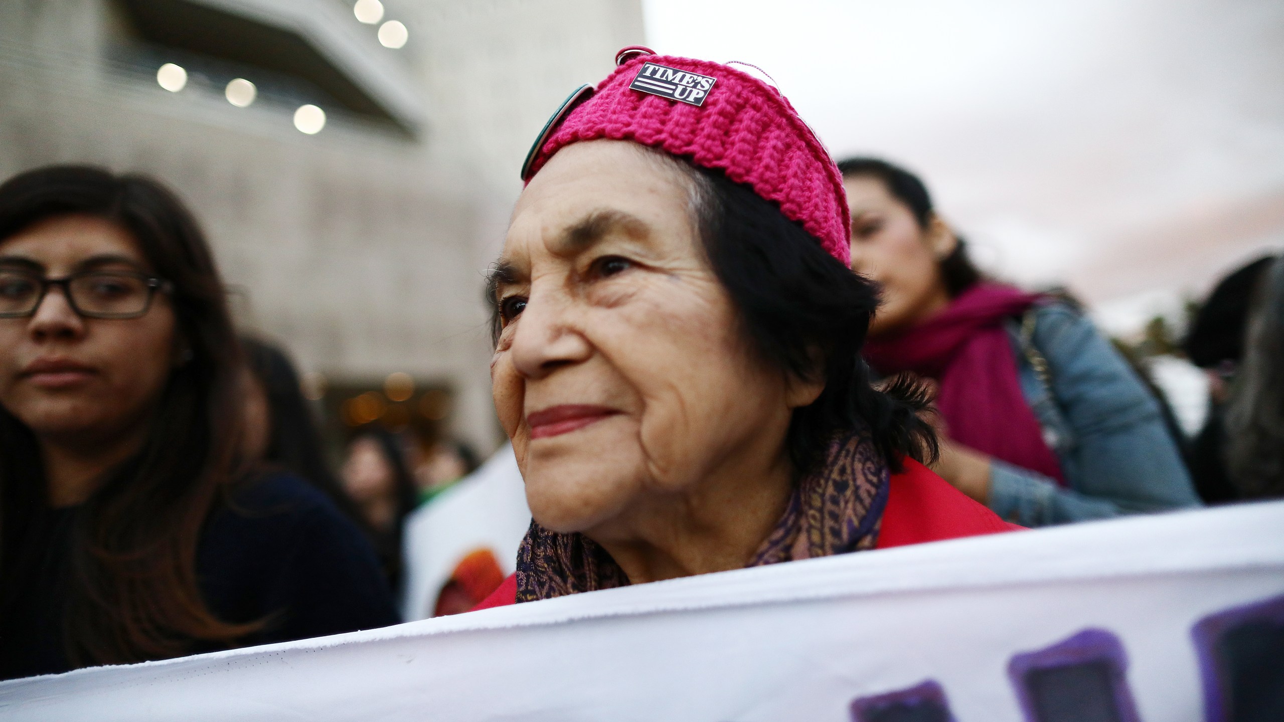 Civil rights activist Dolores Huerta marches during an International Women's Strike rally on March 08, 2019 in Los Angeles. (Credit: Mario Tama/Getty Images)