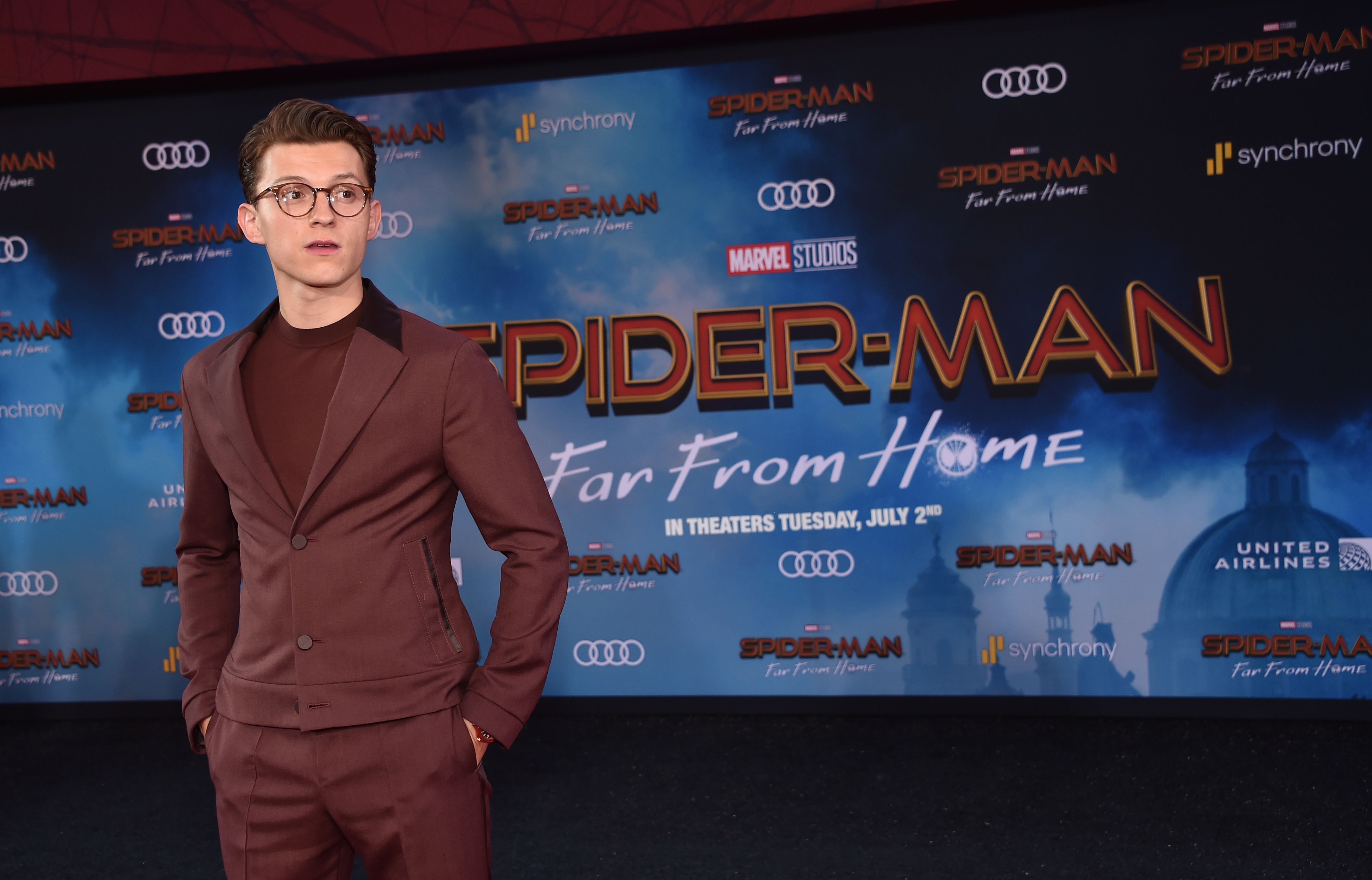 British actor Tom Holland arrives for the Spider-Man: Far From Home World premiere at the TCL Chinese theatre in Hollywood on June 26, 2019. (Credit: Chris Delmas Delmas/AFP/Getty Images)