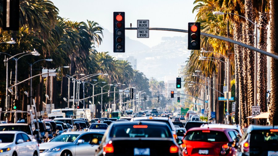 Traffic sits stalled in Santa Monica in this file photo. (Credit: Getty Images)