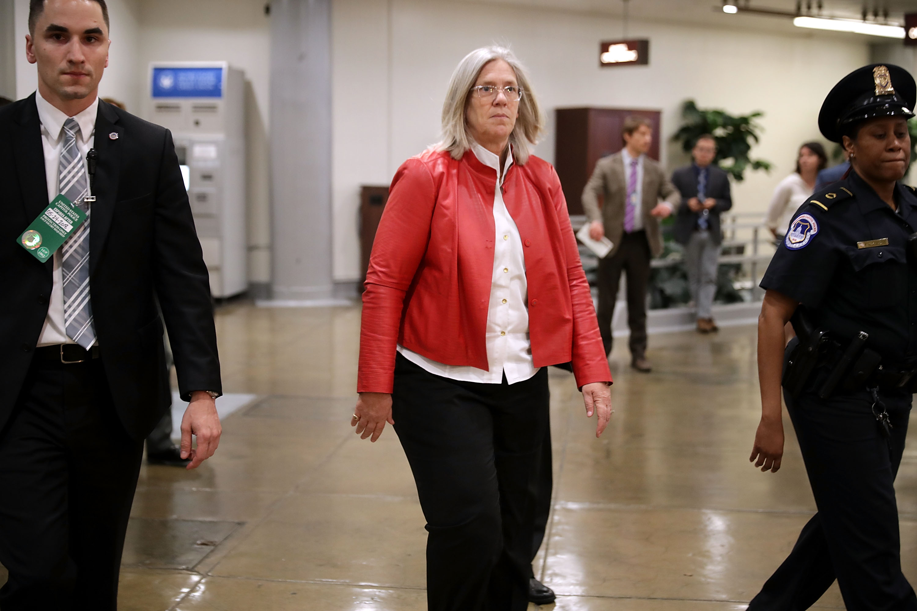 Principal Deputy Director of National Intelligence Sue Gordon (center) arrives to brief members of the so-called "Gang of Eight" at the U.S. Capitol May 24, 2018. (Credit: Chip Somodevilla/Getty Images)