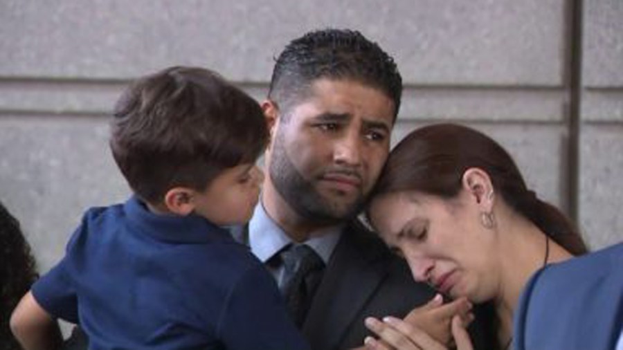 Juan Rodriguez appears with his family in a New York City courtroom on Aug. 1, 2019.(Credit: WPIX)