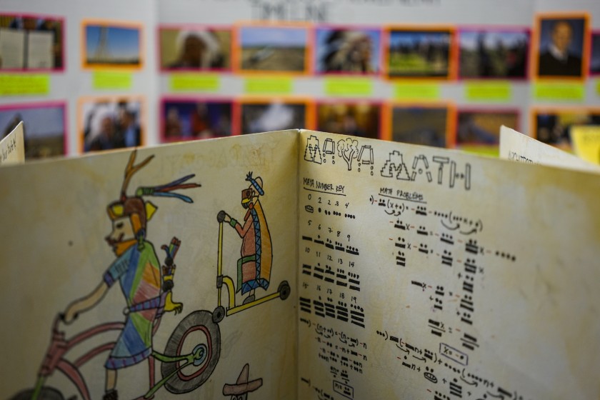 A high school student’s ethnic studies project is on display at at Camino Nuevo Charter Academy Miramar Campus in this undated photo. (Credit: Kent Nishimura/Los Angeles Times)