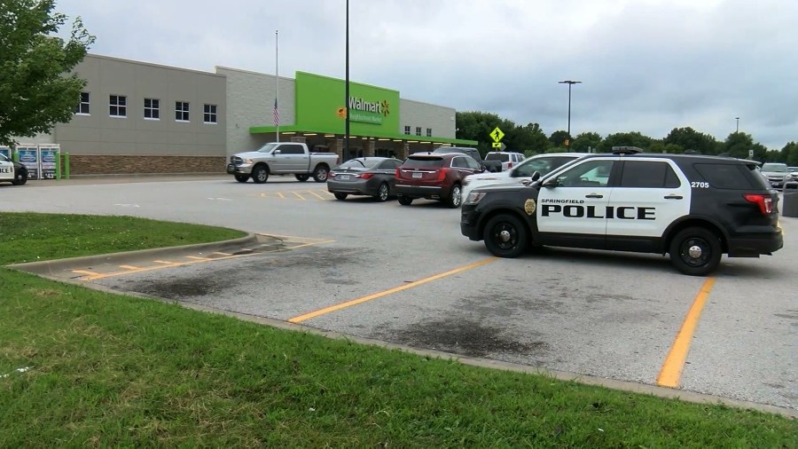 Police respond to a Walmart in Springfield, Missouri, where an armed man was arrested on Aug. 8, 2019. (Credit: KOLR via CNN)