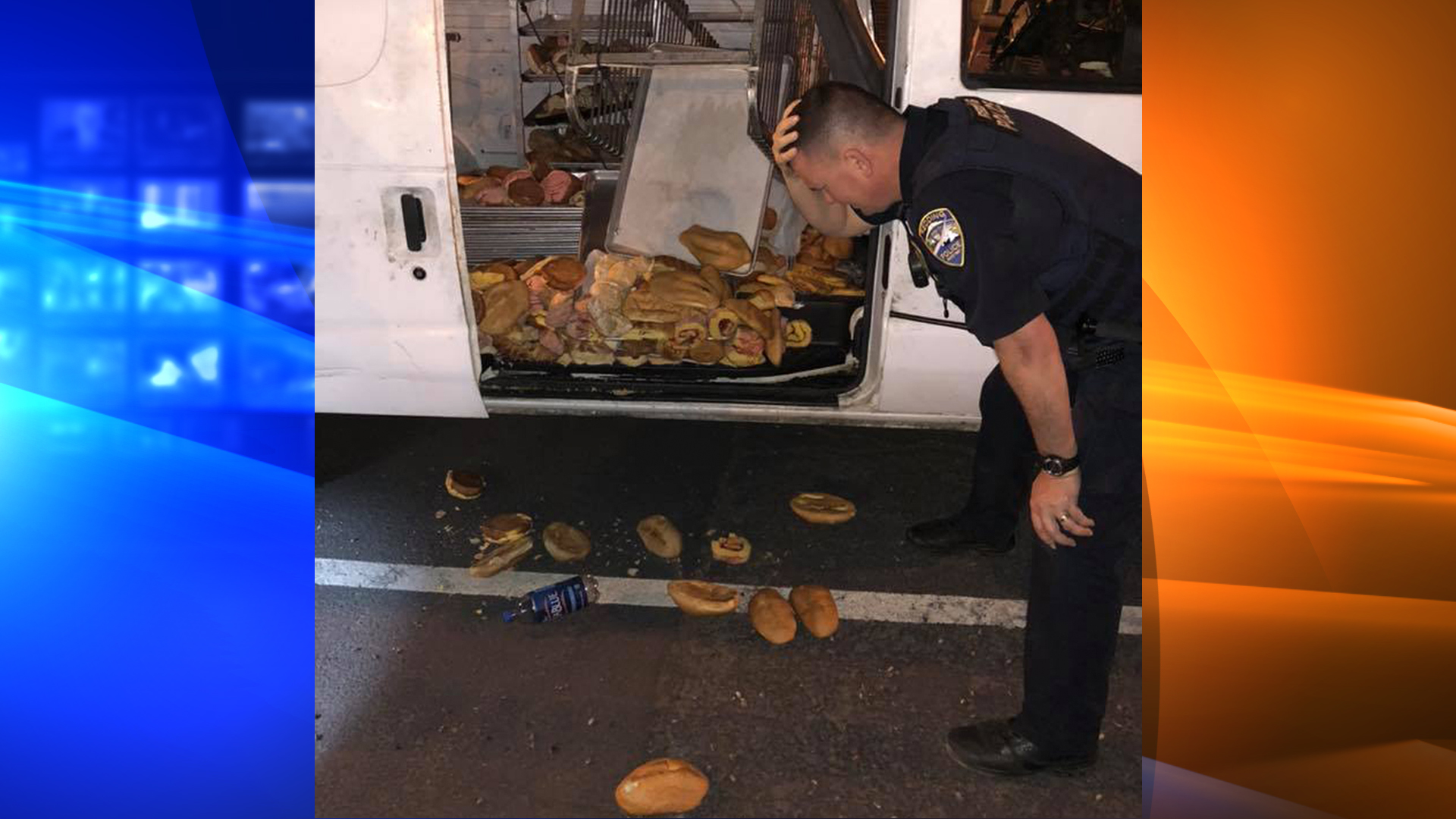 Redding police released this photo of an officer reacting to the destroyed pastries.