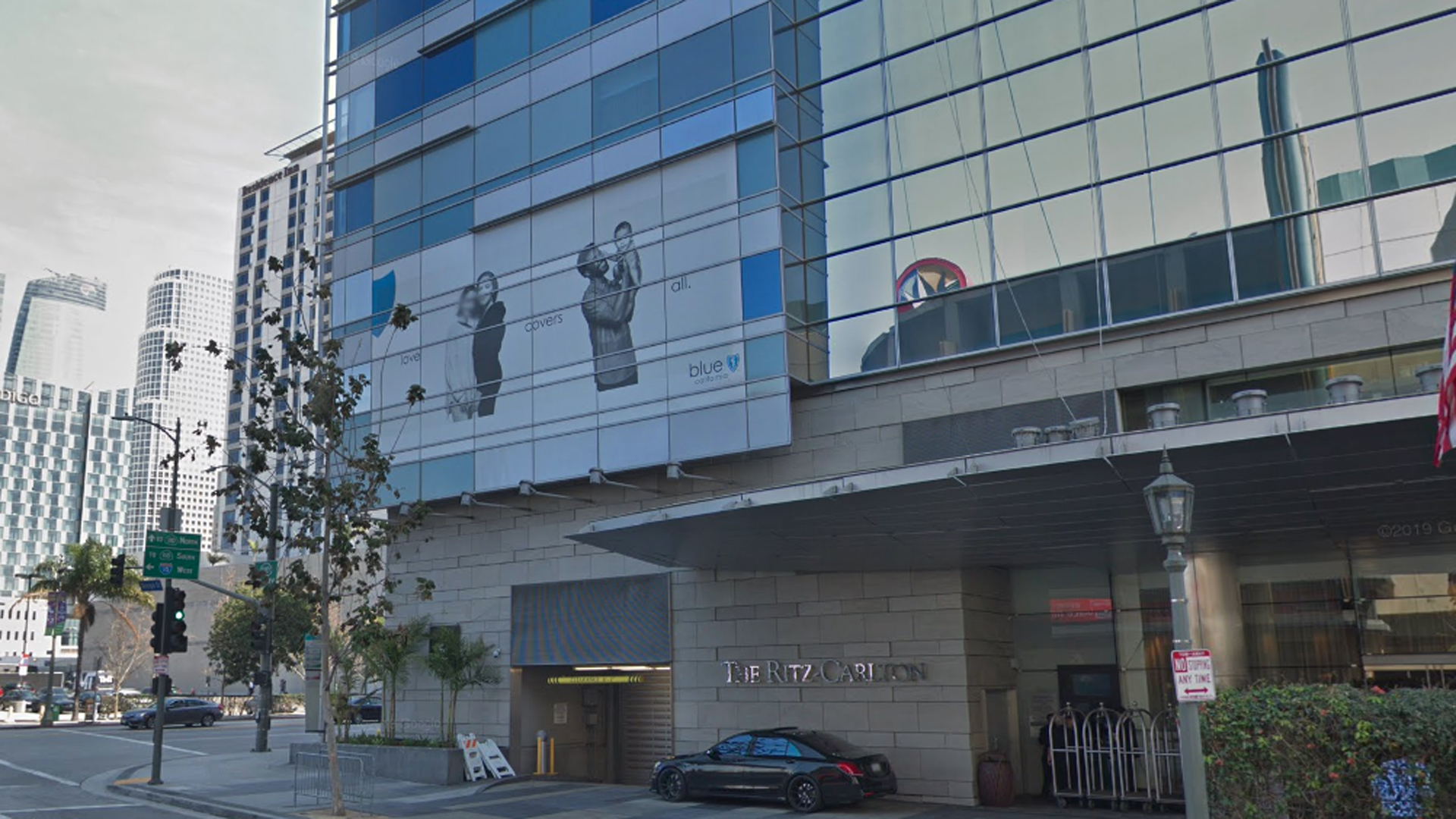 The Ritz Carlton J.W. Marriott at L.A. LIVE is shown in a Street View image from Google Maps.