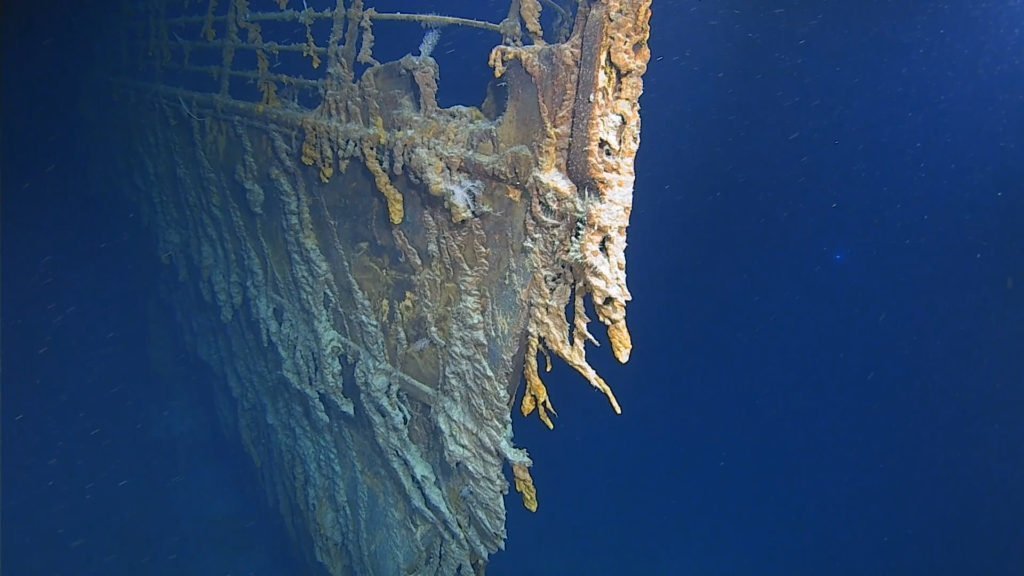 The RMS Titanic was visited by divers for the first time in 14 years, and the ship that was once a picture of luxury was found in the process of being swallowed up by the ocean floor and ravaged by metal-eating bacteria. (Credit: Atlantic Productions/Twitter)