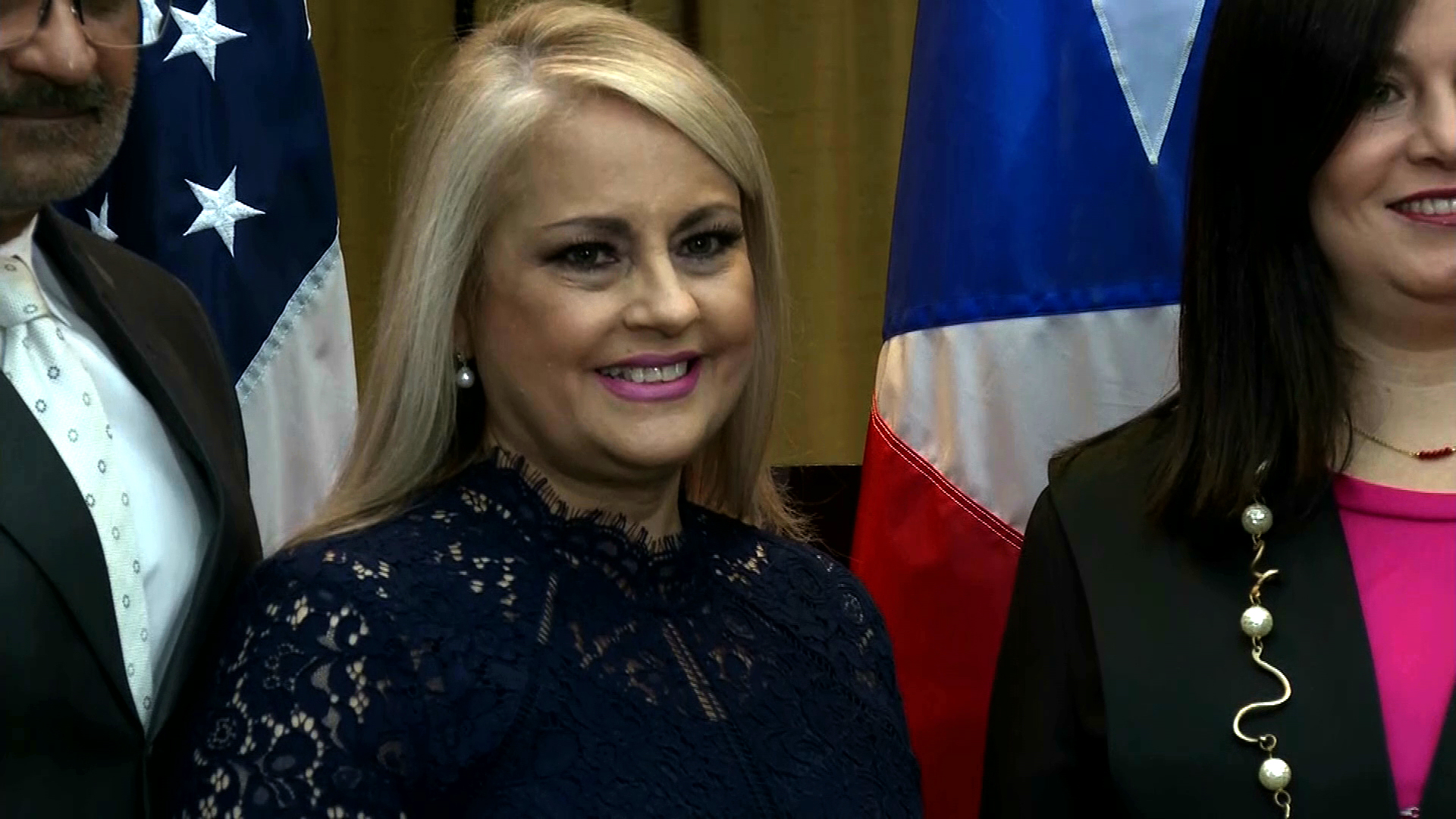 Justice Secretary Wanda Vázquez poses for photos after being sworn in as governor of Puerto Rico on Aug. 7, 2019. (Credit: CNN)