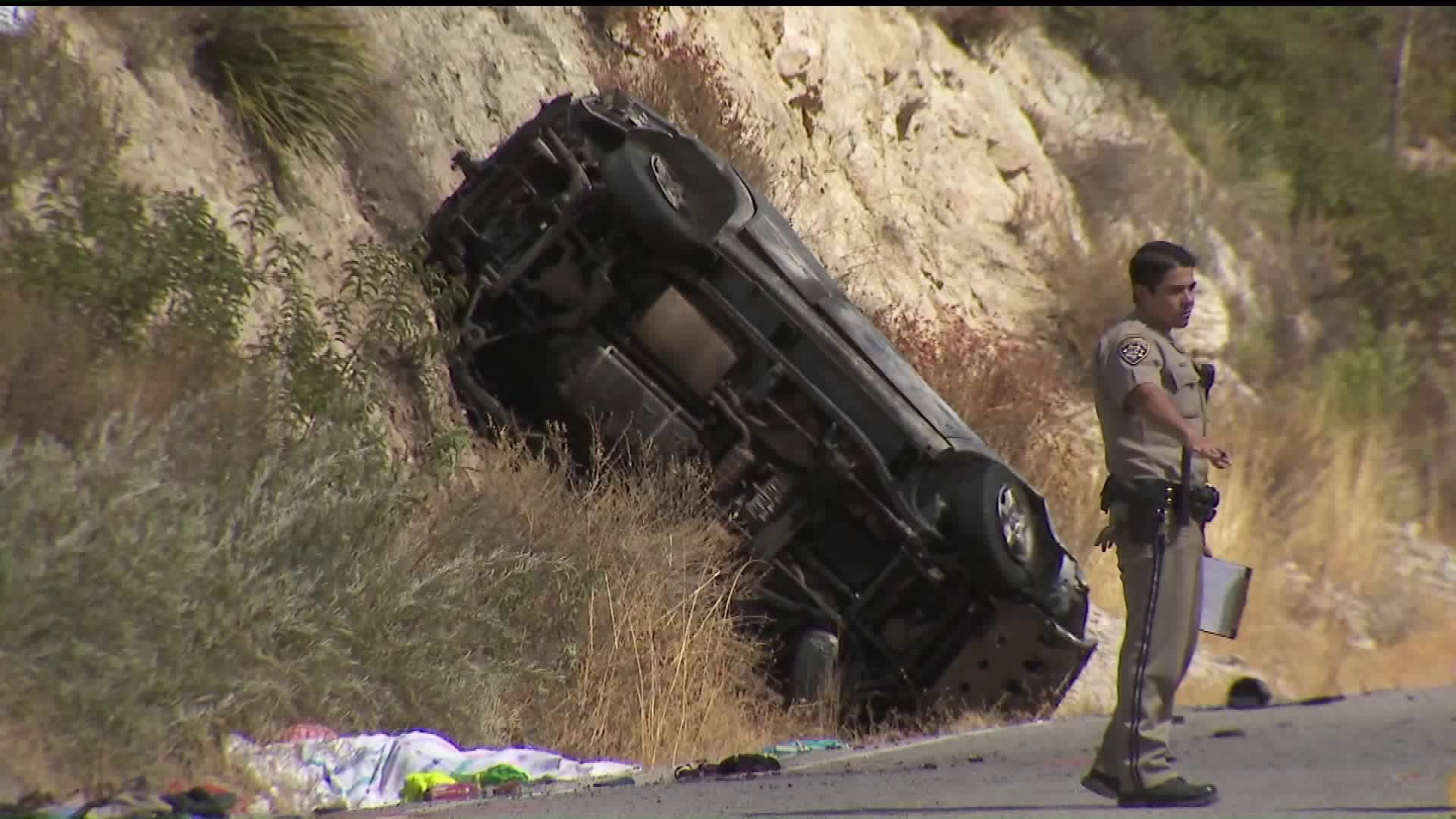 A crash is seen on Big Tujunga Canyon Road near Sunland on Sept. 29, 2019. (Credit: KTLA)