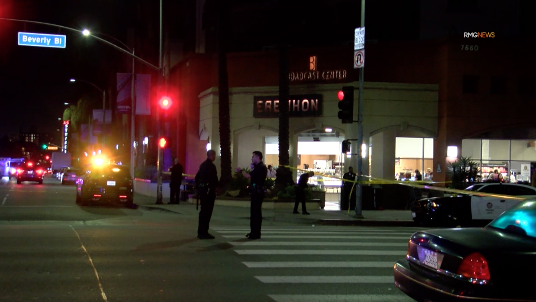 Los Angeles police tape off Beverly Boulevard near the Grove Drive where a shooting occured on Sept. 16, 2019. (Credit: RMG News)