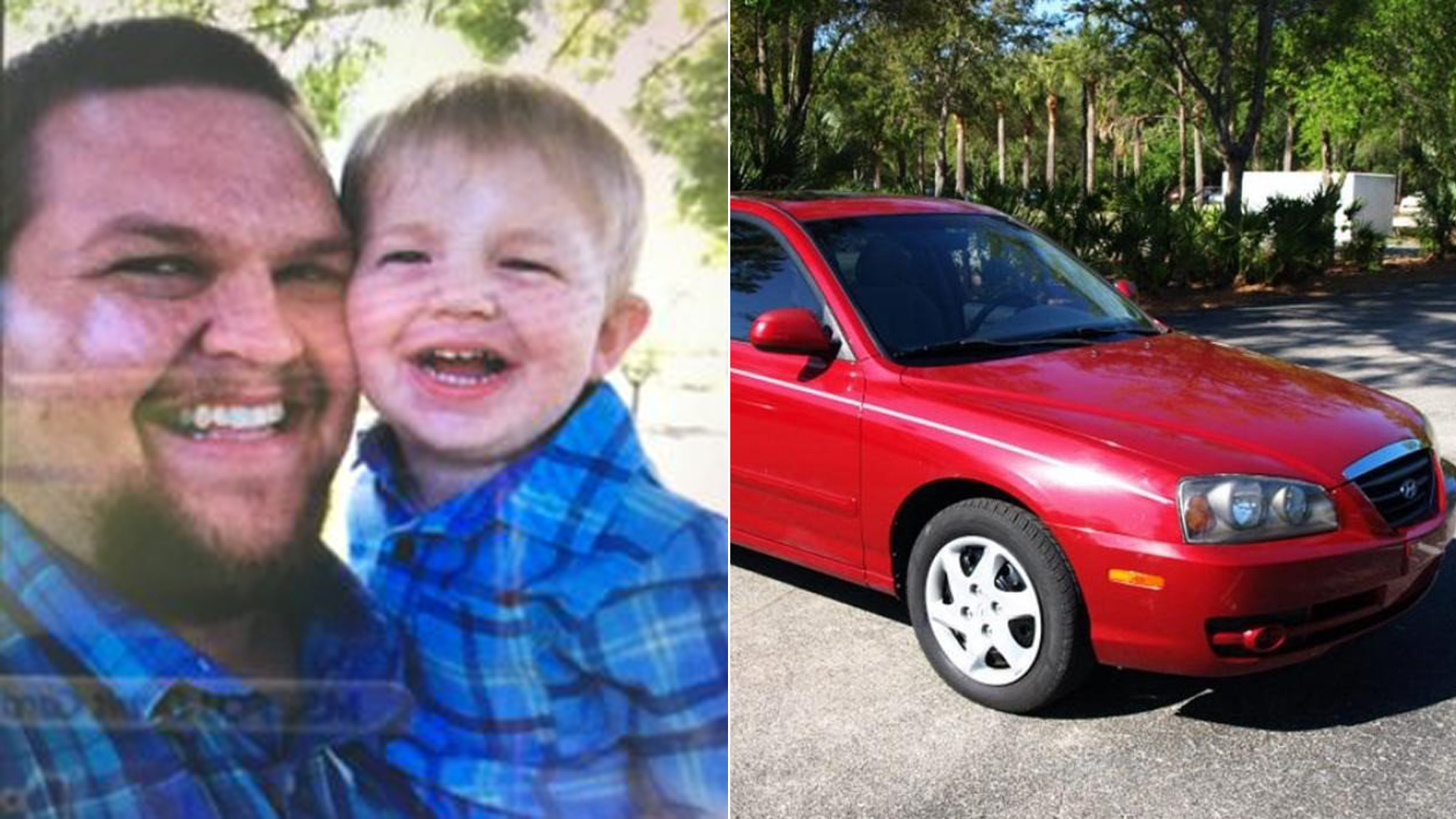 Steven and John Weir, left, appear in a photo released by California Highway Patrol on Sept. 21, 2019. On the right, a red Hyundai Elantra similar to Steven Weir's vehicle is seen in image released by the agency.