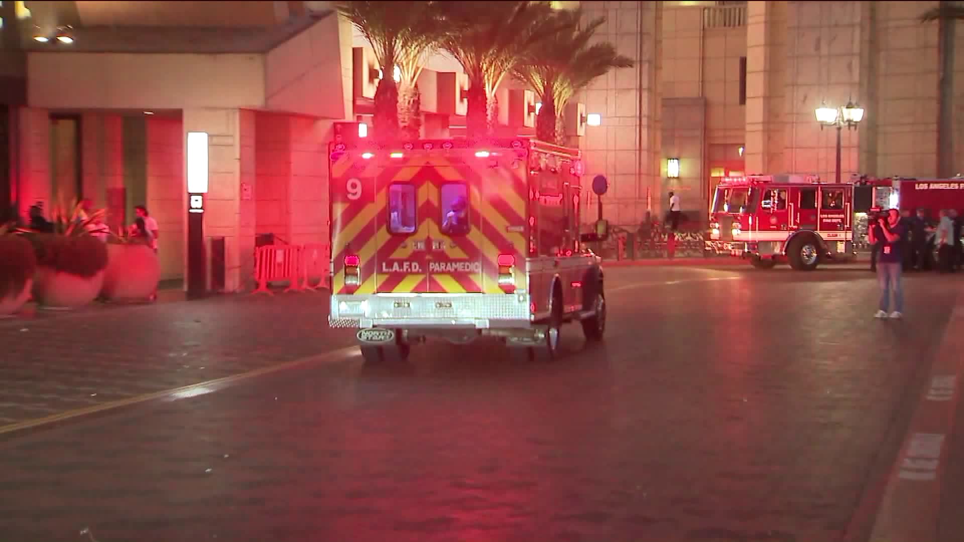 Paramedics treated two police officers and a suspect for possible fentanyl exposure at Union Station in Los Angeles on Sept. 8, 2019. (Credit: KTLA)