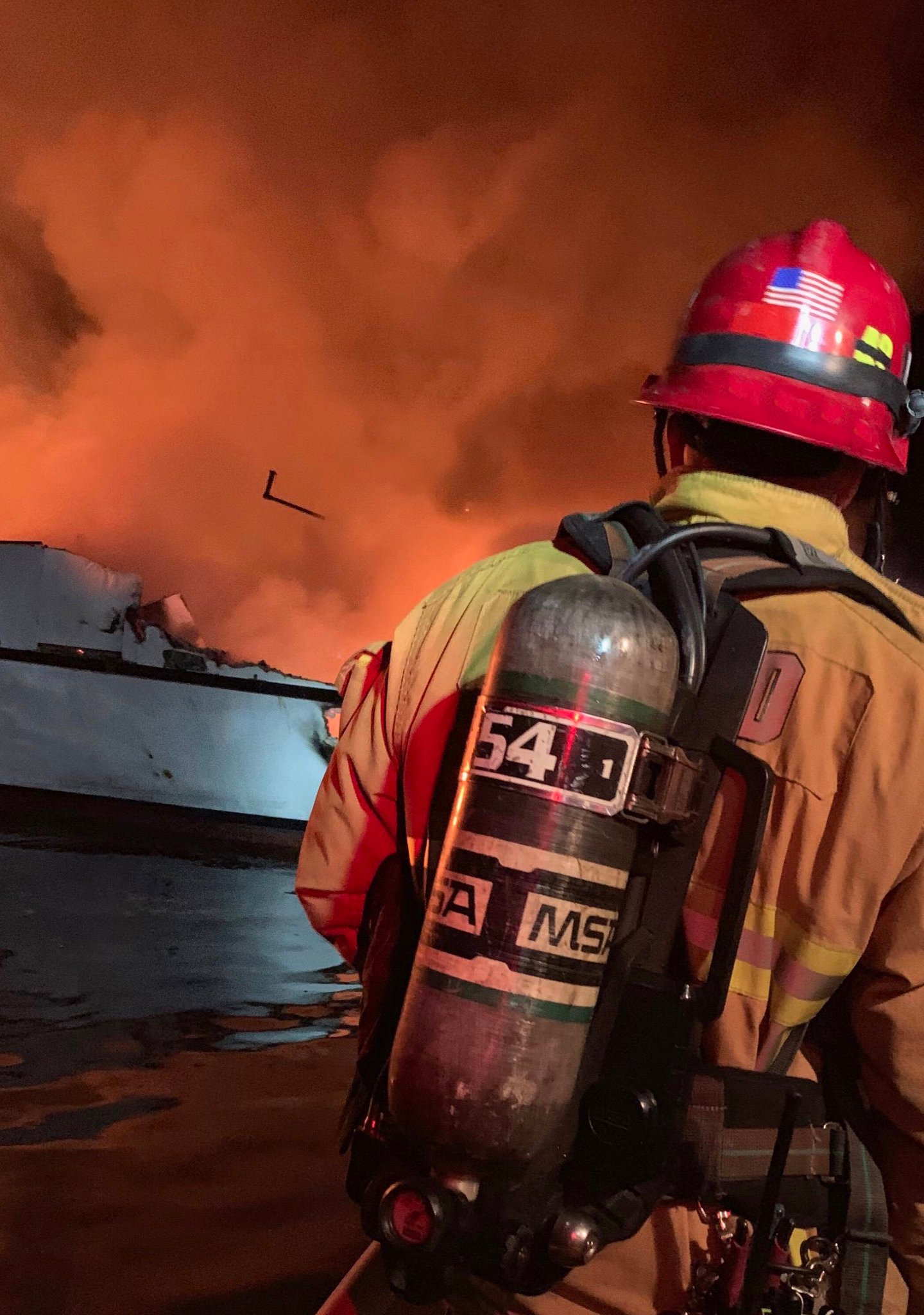 Crews respond to a boat fire near Santa Cruz Island on Sept. 2, 2019. (Credit: Ventura County Fire Department)